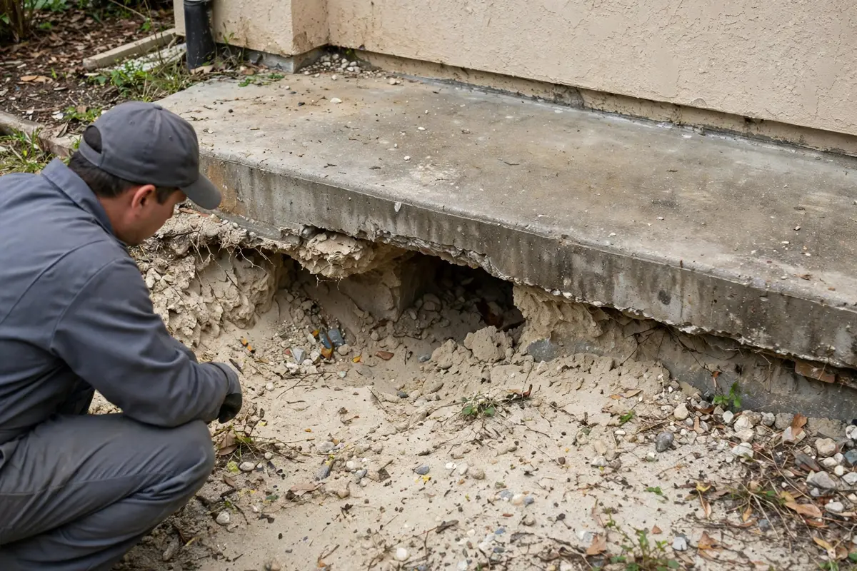 Gap between soil and a home foundation edge