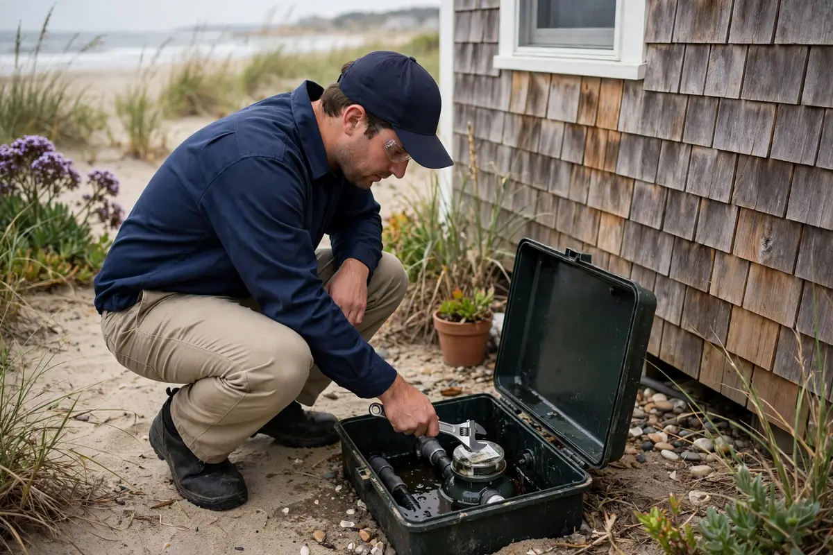 Technician checking a meter at an Anna Maria Island home