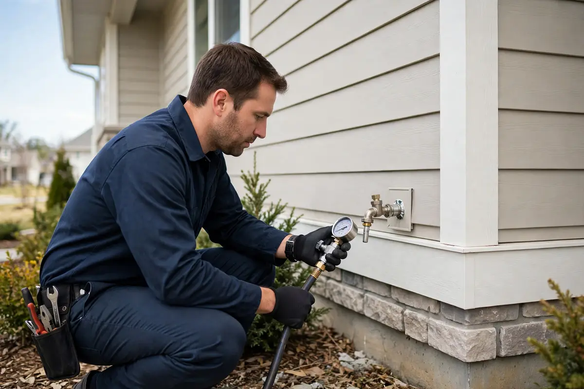 Technician testing water pressure inside a Parrish home