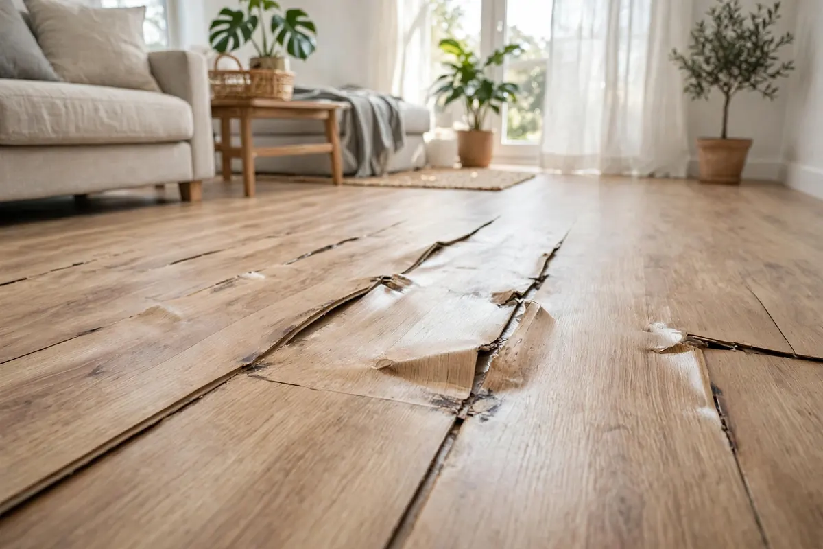 Warped laminate flooring planks lifting and peaking at the seams