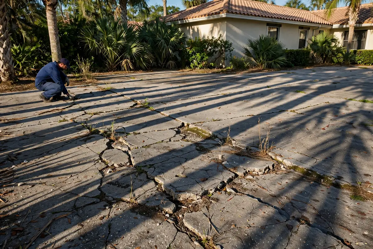 Cracked concrete driveway at a Florida home