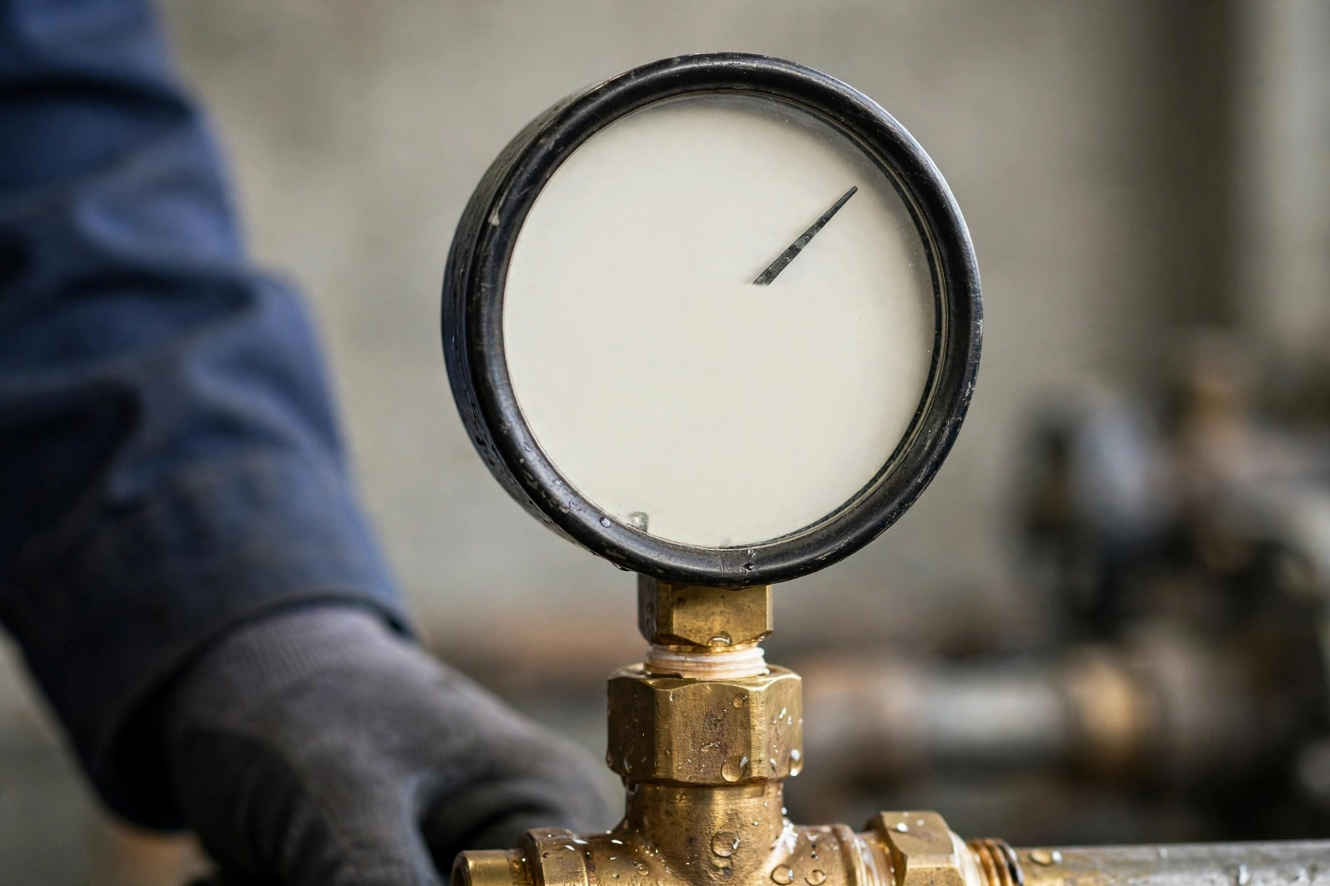 Water pressure gauge needle close up